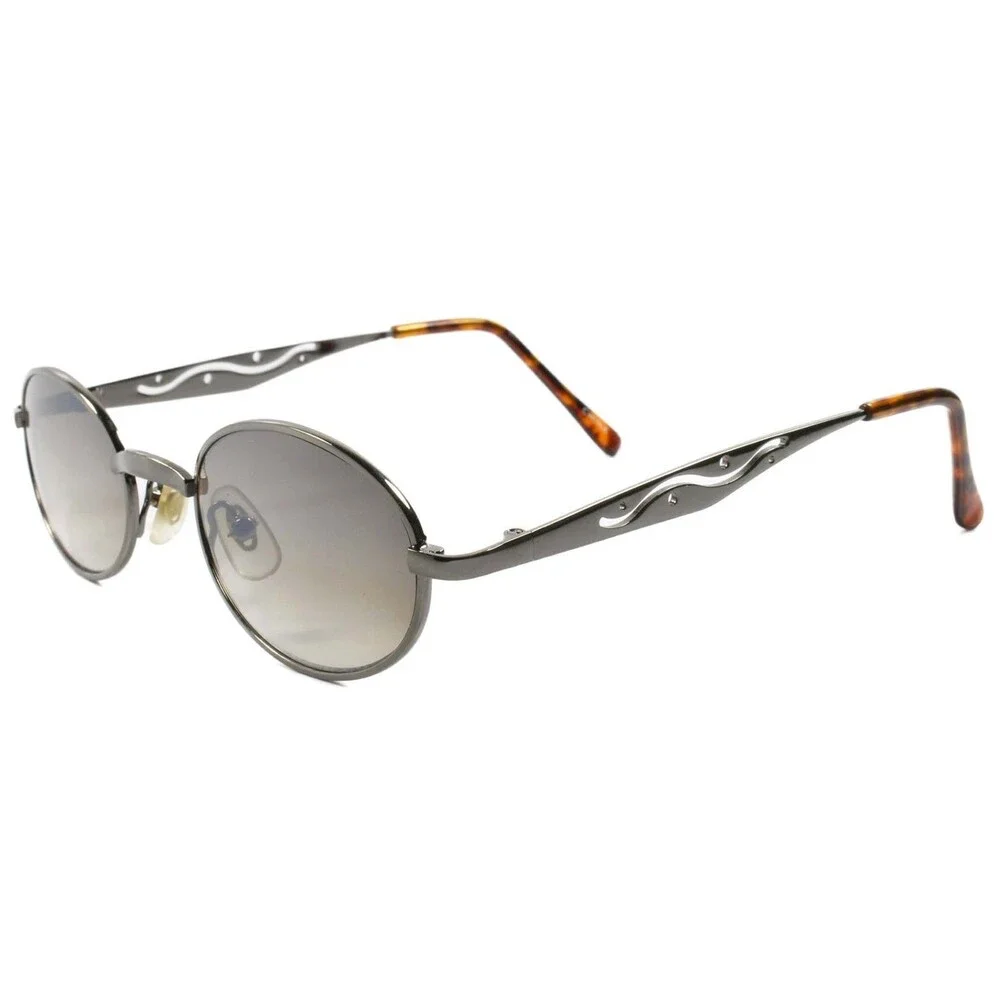 Genuine Vintage 80s Mens Womens Indie Hip Style Gunmetal Round Oval Sunglasses